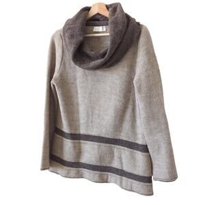 Cannisse Women's Merino Wool Sweater Cream Brown Cowl Neck Medium